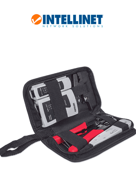 INTELINET KIT KIT DE HERRAMIENTAS PARA RED DE 4 PIEZAS PROBADOR DE CABLE UTP, PONCHADORA, PINZA CRIMPEADORA Y PELADOR DE CABLE