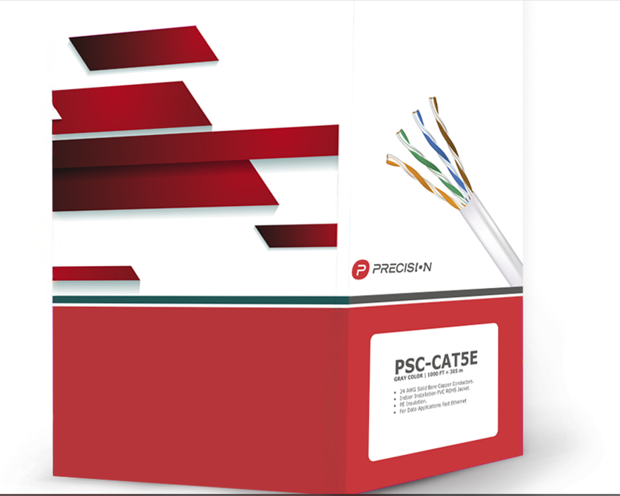 PRECISION BOBINA DE CABLE DE UTP DE 4 PARES CAT5E DE 305 M (1000 FT), 100% COBRE, PVC ROHS, COLOR GRIS, 24 AWG, USO EN INTERIOR, PARA APLICACIONES DE VOZ, DATOS Y VIDEO PSC-CAT5E