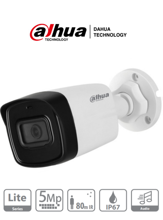DAHUA  CAMARA BALA DE 5 MEGAPIXELES MICROFONO INTEGRADO LENTE DE 2.8MM IR DE 80 MTS IP67 STARLIGHT DH-HAC-HFW1500TLN-A-0280B-S2