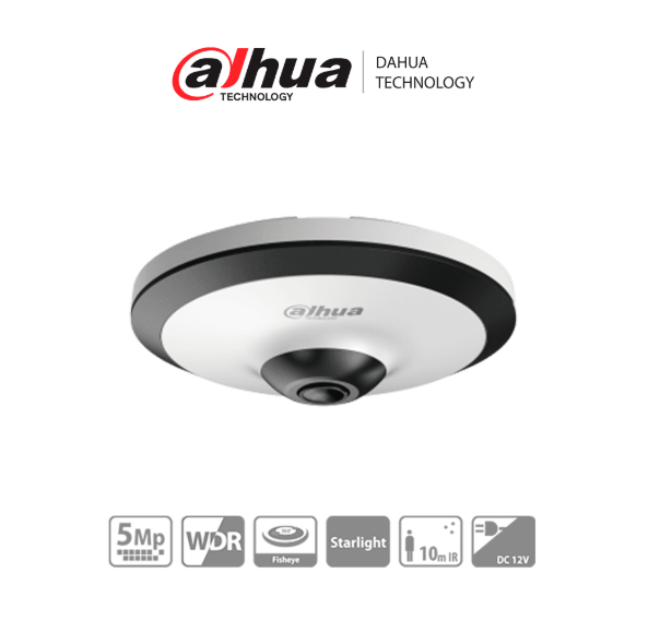 DAHUA  CÁMARA FISHEYE HDCVI 5 MP, VISIÓN 360°, IR 10 M, WDR REAL 120DB, MICRÓFONO INTEGRADO. IDEAL PARA USO INTERIOR CON TECNOLOGÍA STARLIGHT PARA BAJA LUZ Y REDUCCIÓN DE RUIDO 2D/3D. OFRECE VIGILANCIA DETALLADA Y NÍTIDA EN TODAS CONDICIONES DH-HAC-EW2501N