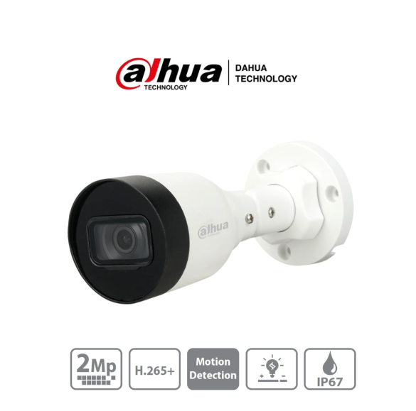 DAHUA CAMARA IP BALA 2 MP CON COMPRESIÓN H.265+, LENTE DE 2.8 MM CON ÁNGULO DE 104°, ALCANCE IR DE 30 M, PROTECCIÓN IP67, COMPATIBLE CON POE, DWDR, HLC. IDEAL PARA VIDEOVIGILANCIA DH-IPC-HFW1230S1N-0280B-S4