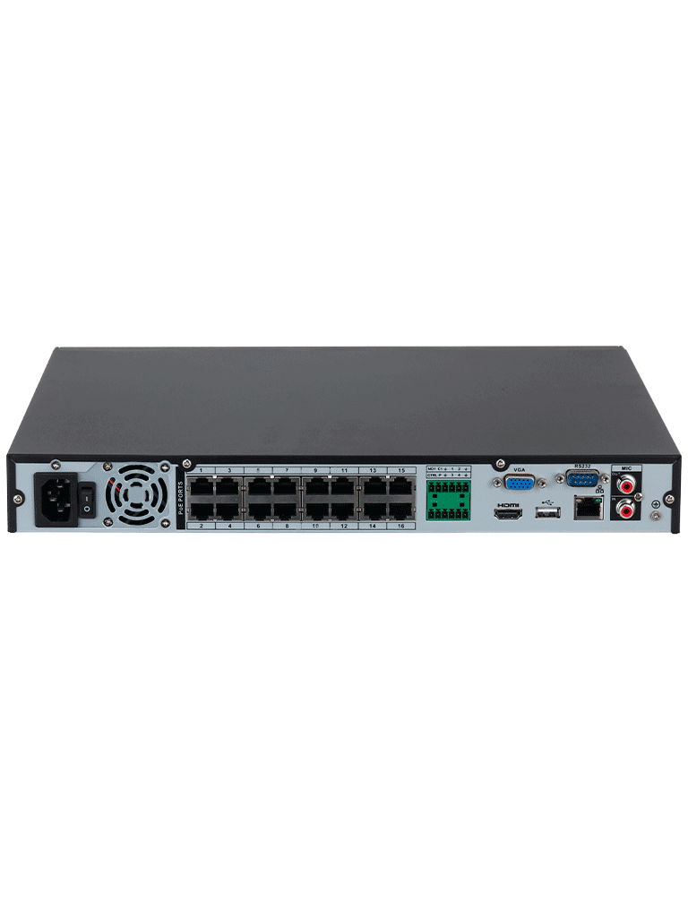 DAHUA NVR 16 CANALES 4K 16 PUERTOS POE WIZSENSE SMD PLUS 2 BAHIAS DE DISCO DURO