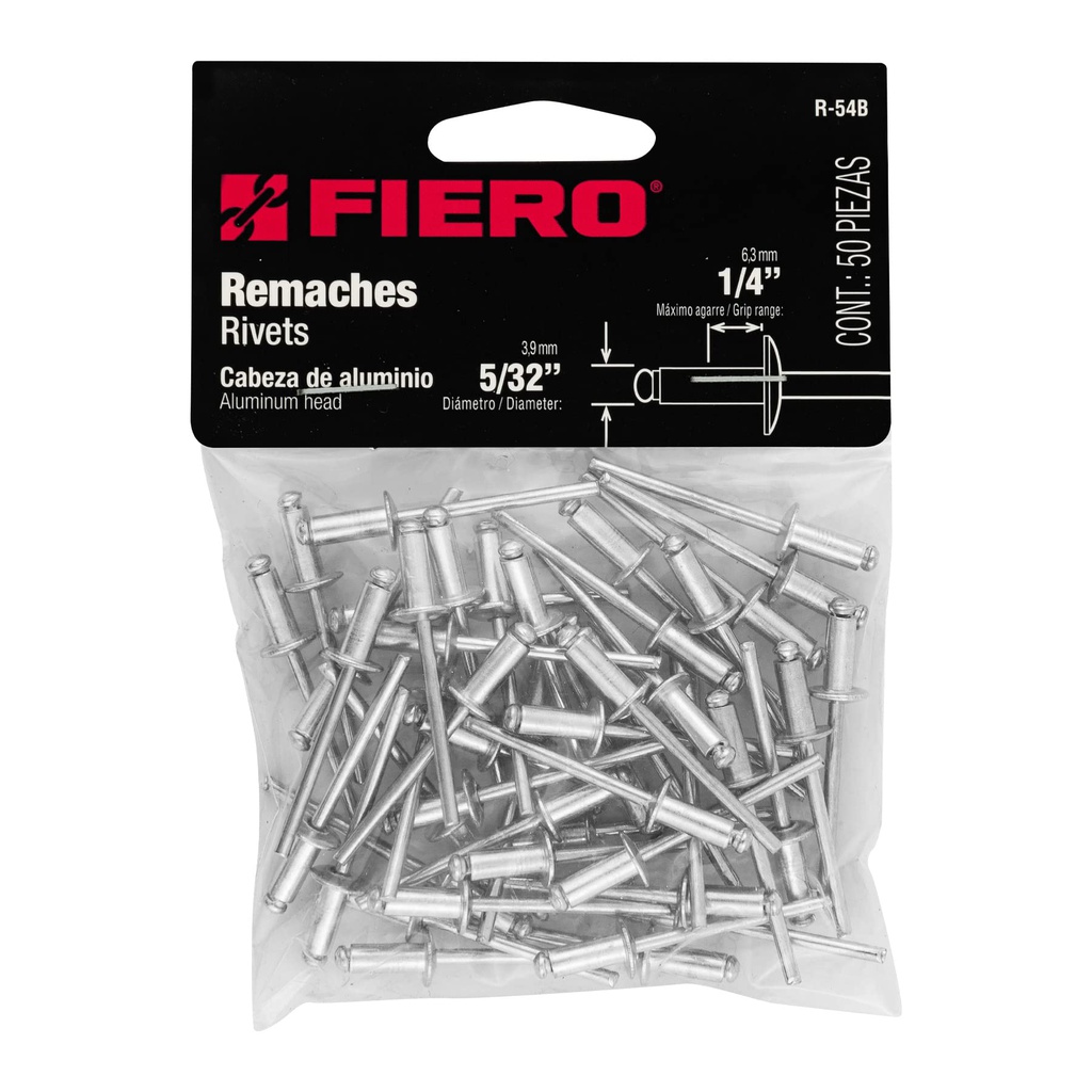 FIERO REMACHE DE ALUMINIO 5/32 X 1/4 BOLSA CON 50 PIEZAS