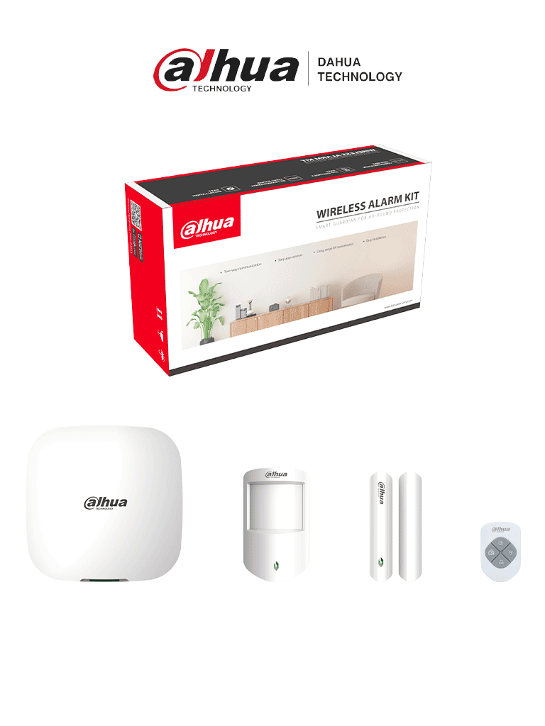 DAHUA ALARMA KIT INALAMBRICO WIFI Y ETHERNET 1 PANEL 1 SENSOR DE MOVIMIENTO 1 CONTACTO MGNETICO 1 CONTROL REMOTO
