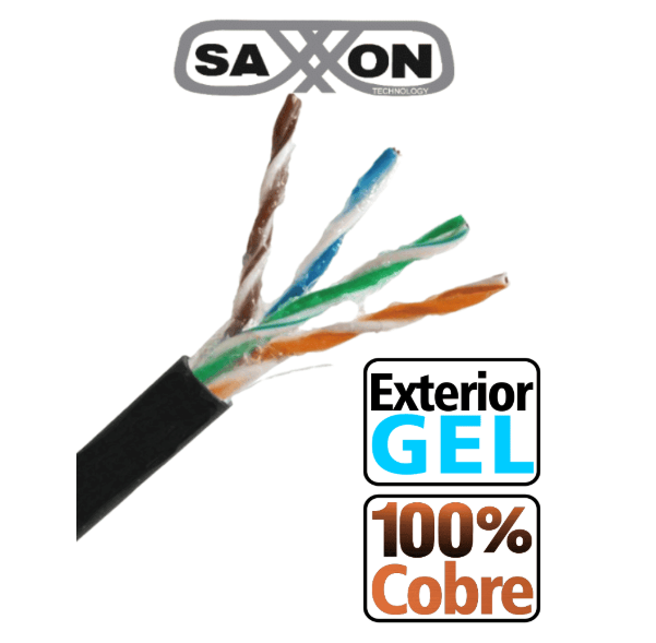 SAXXON BOBINA DE CABLE UTP CAT5E 100% COBRE CON GEL 305 METROS USO EXTERIOR COLOR NEGRO IDEAL PARA CABLEADO DE REDES Y VIDEO