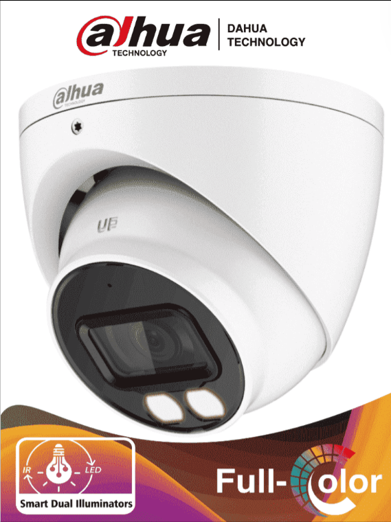 DAHUA CAMARA DOMO DE 2 MEGAPIXELES ILUMINADOR DUAL INTELIGENTE+FULL COLOR LENTE DE 2.8 MM 107 GRADOS MICROFONO INTEGRADO WDR REAL DE 130 DB 40 METROS DE ILUMINACIÓN IR Y VISIBLE IP67  DH-HAC-HDW1239TN-IL-A