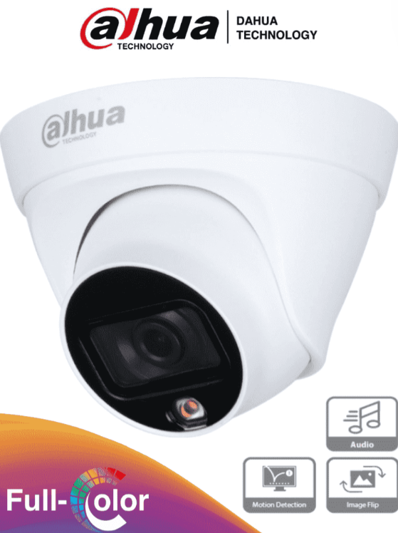 DAHUA CAMARA IP DOMO FULL COLOR 2 MEGAPIXELES LENTE DE 2.8MM 110 GRADOS DE APERTURA MICROFONO INTEGRADO LUZ BLANCA DE 15 MTS H.265 IP67 POE DWDR DH-IPC-HDW1239T1-A-LED-S5