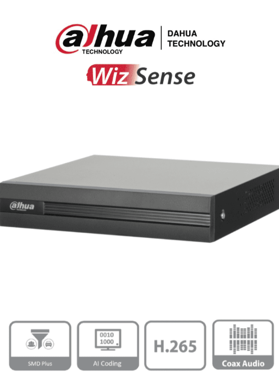 DAHUA DVR 8 CANALES 5MP LITE CON WIZSENSE Y H.265+. SOPORTA 8 CANALES + 4 IP, O HASTA 12 CANALES IP. CON SMD PLUS Y BÚSQUEDA INTELIGENTE DE HUMANOS Y VEHÍCULOS. 1 PUERTO SATA DE HASTA 16TB DH-XVR1B08H-I