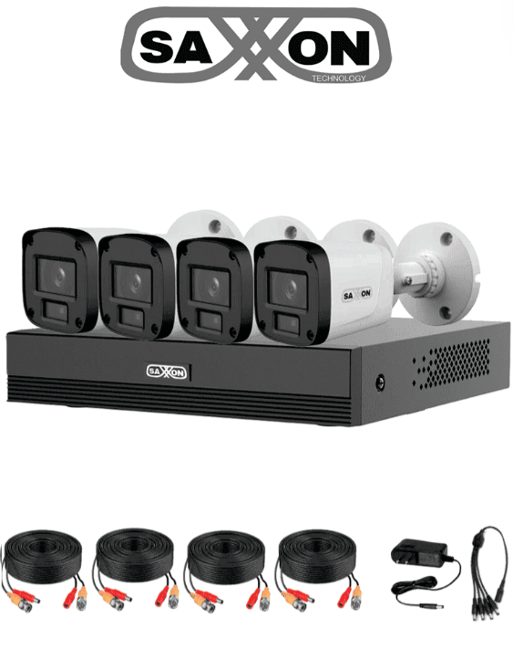 SAXXON BY DAHUA KIT 4 CAMARAS 2MP HDCVI 1080P 4 CÁMARAS B20P 2.8MM APERTURA HASTA 100° GRABADOR SOPORTA HASTA 5 CANALES IP Y DETECCIÓN DE MOVIMIENTO INTELIGENTE POLICARBONATO SUA-KIT/XVR1E04-I/4-B20P-0280B