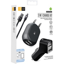[CL-KT-03-100-BK] CASELOGIC CARGADOR COMBO 3 EN 1 USB A V8